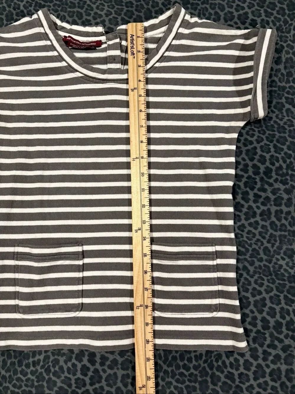 Comptoir des Cotonniers Gray White Striped Pocket Tee Shirt 100% Cotton Sz S - Picture 8 of 8